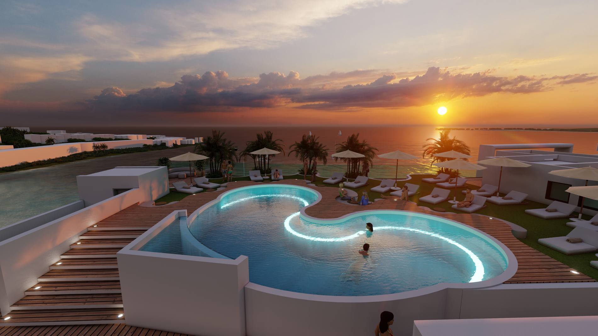 Kalatua Hotel pool at sunset